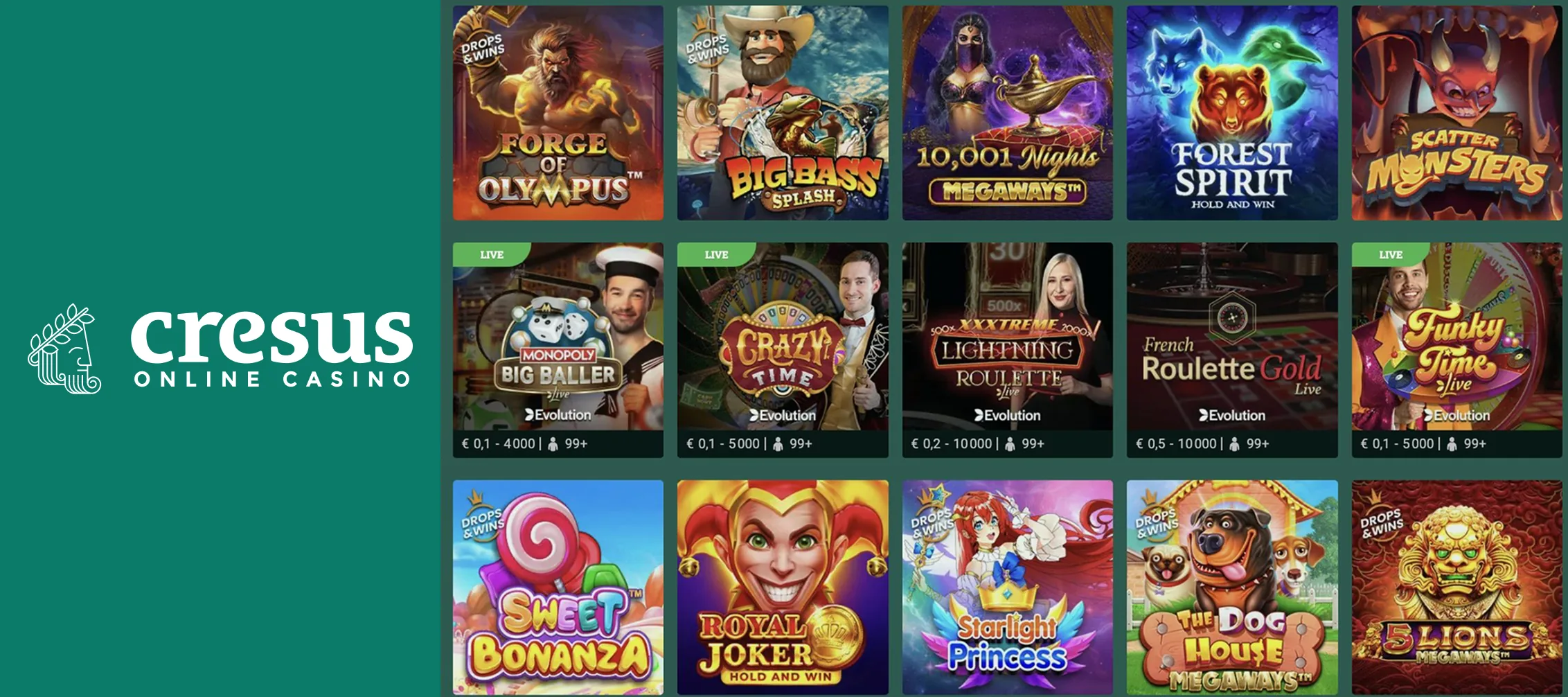 Sélection de jeux sur Cresus Casino