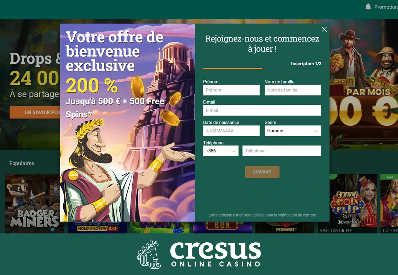 Inscription et compte joueur Cresus Casino