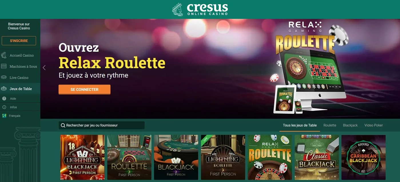Jeux de table disponibles sur Cresus Casino